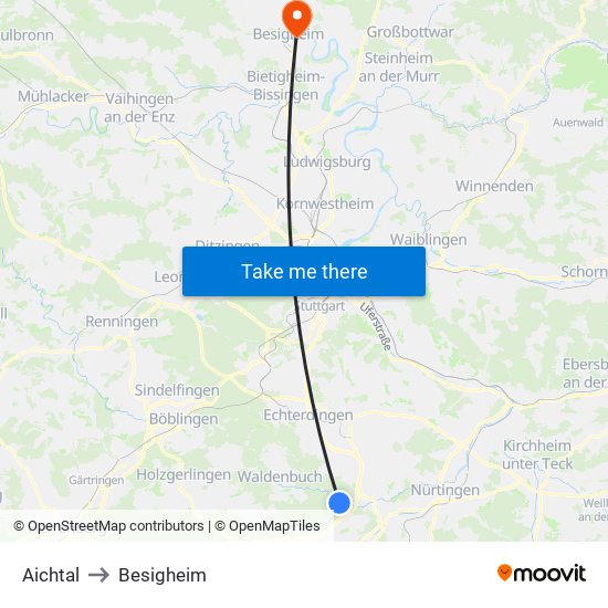 Aichtal to Besigheim map