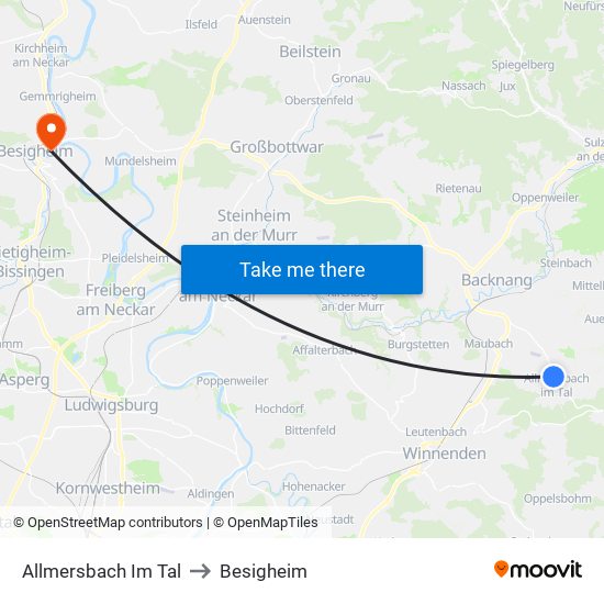 Allmersbach Im Tal to Besigheim map