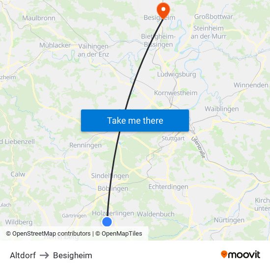 Altdorf to Besigheim map
