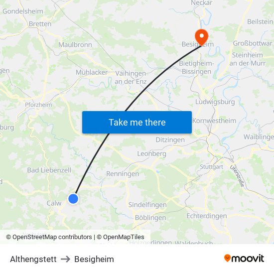 Althengstett to Besigheim map