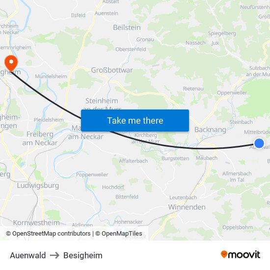 Auenwald to Besigheim map