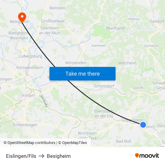 Eislingen/Fils to Besigheim map