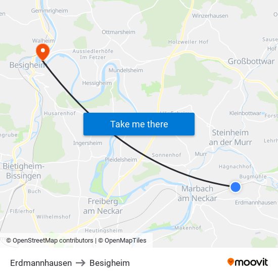 Erdmannhausen to Besigheim map