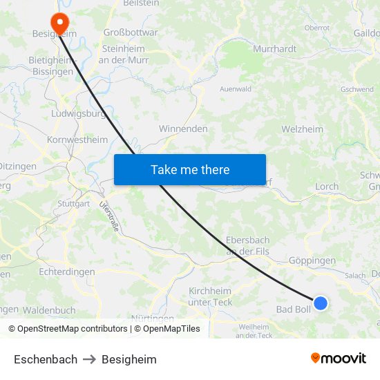 Eschenbach to Besigheim map