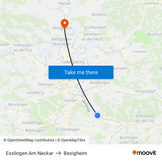 Esslingen Am Neckar to Besigheim map