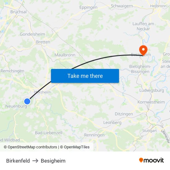 Birkenfeld to Besigheim map