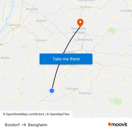 Bondorf to Besigheim map