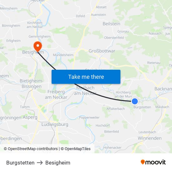 Burgstetten to Besigheim map