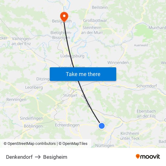 Denkendorf to Besigheim map