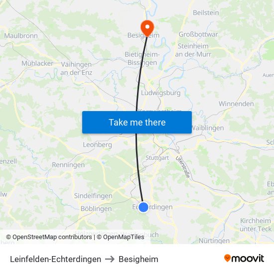 Leinfelden-Echterdingen to Besigheim map