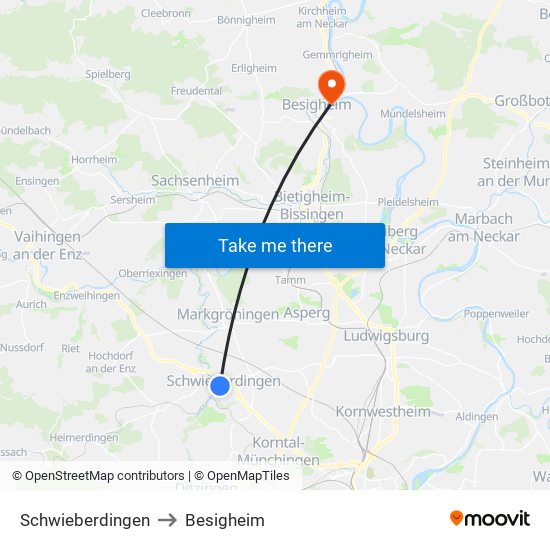 Schwieberdingen to Besigheim map