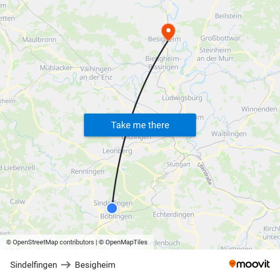 Sindelfingen to Besigheim map
