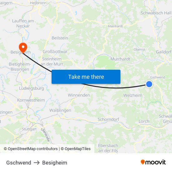 Gschwend to Besigheim map