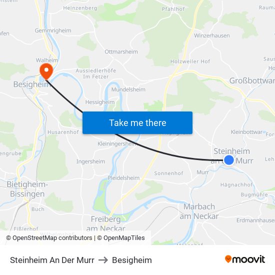 Steinheim An Der Murr to Besigheim map