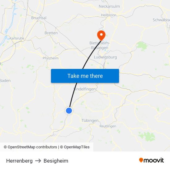 Herrenberg to Besigheim map