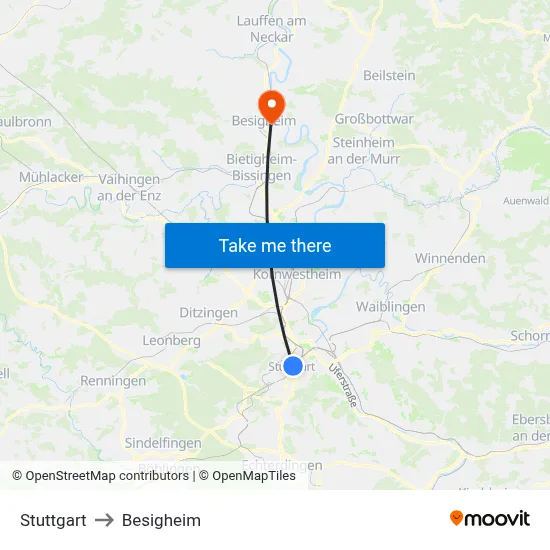 Stuttgart to Besigheim map