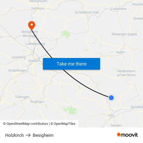 Holzkirch to Besigheim map