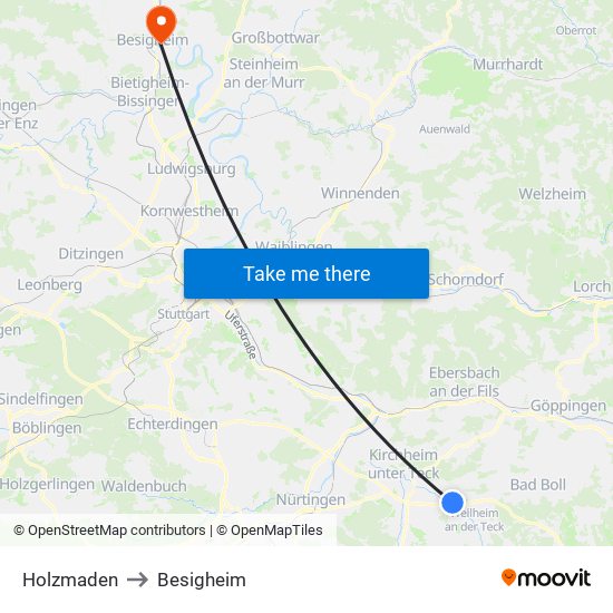 Holzmaden to Besigheim map