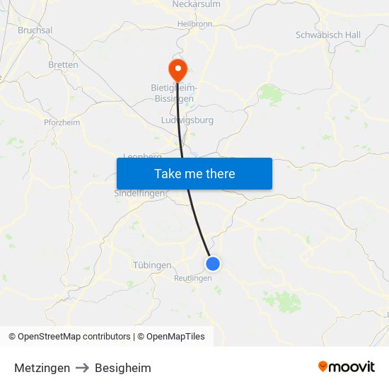 Metzingen to Besigheim map