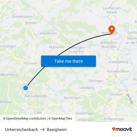 Unterreichenbach to Besigheim map