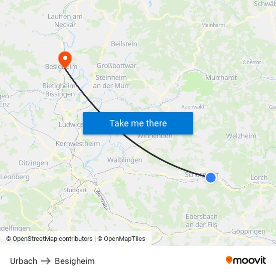 Urbach to Besigheim map