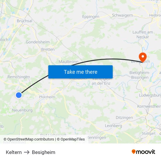 Keltern to Besigheim map