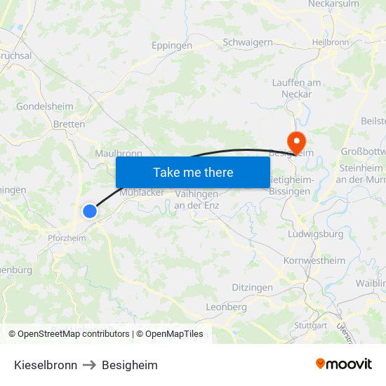 Kieselbronn to Besigheim map