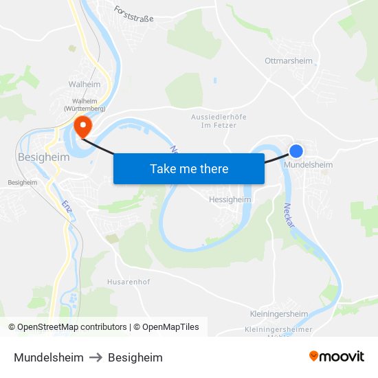 Mundelsheim to Besigheim map