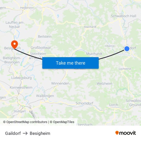 Gaildorf to Besigheim map