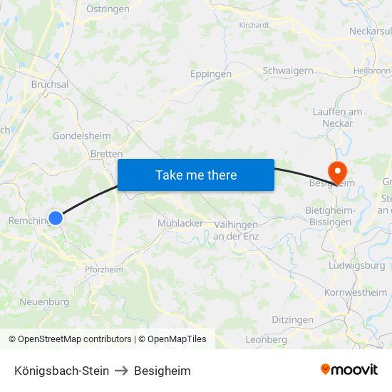 Königsbach-Stein to Besigheim map