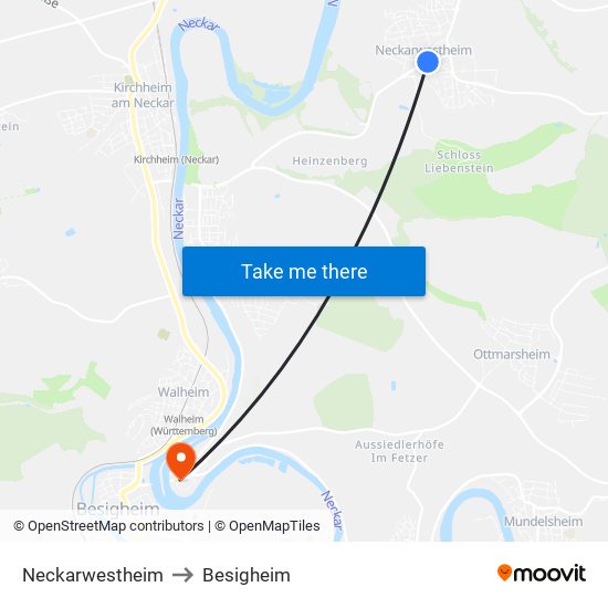 Neckarwestheim to Besigheim map