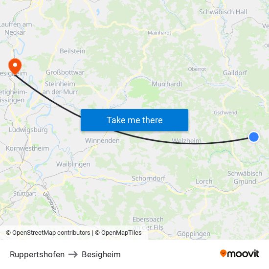 Ruppertshofen to Besigheim map