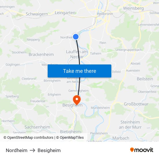 Nordheim to Besigheim map