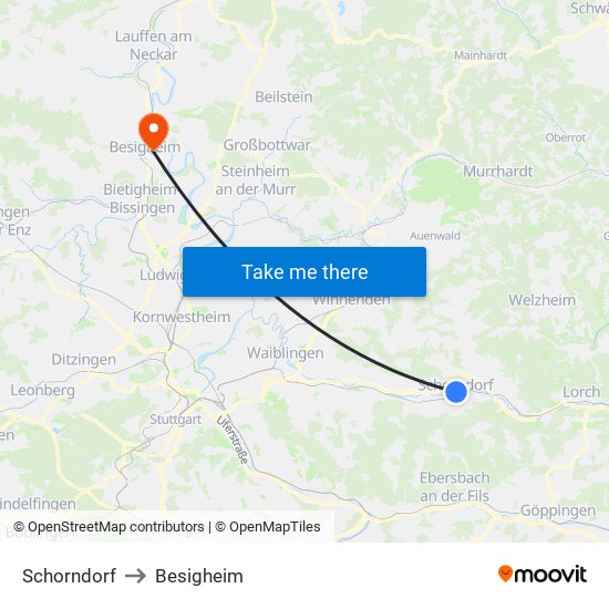 Schorndorf to Besigheim map