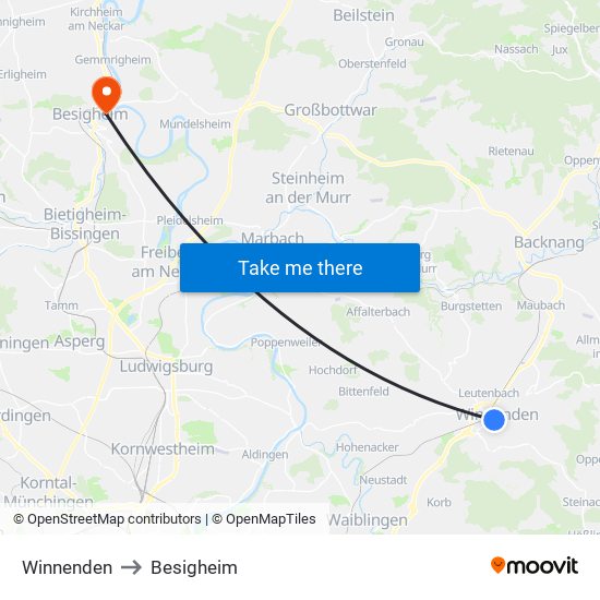 Winnenden to Besigheim map