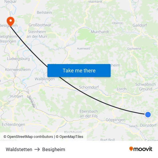 Waldstetten to Besigheim map
