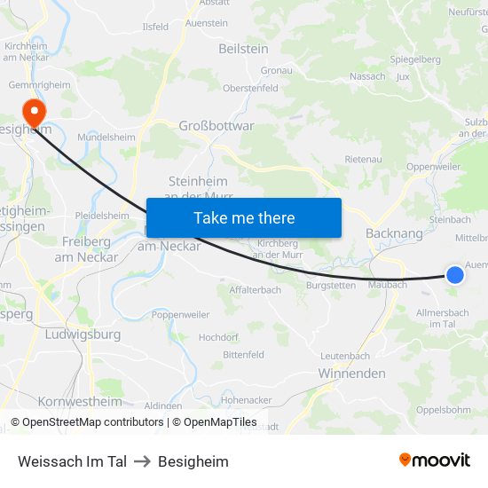 Weissach Im Tal to Besigheim map