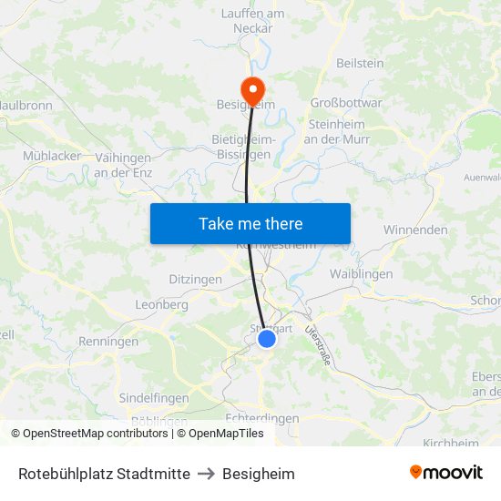 Rotebühlplatz Stadtmitte to Besigheim map