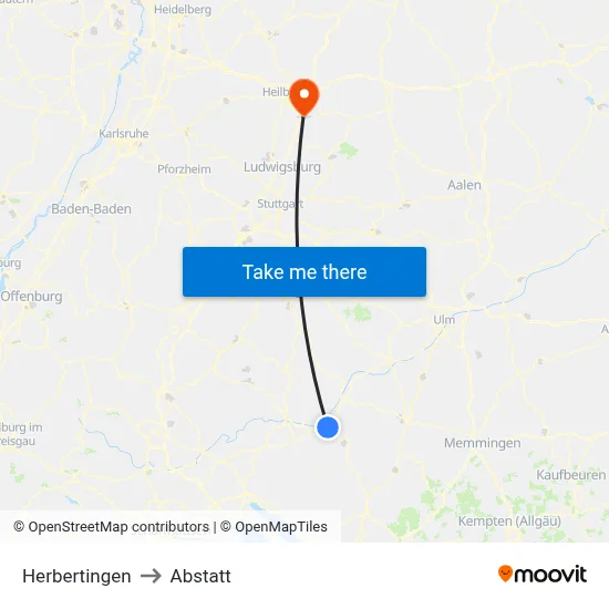 Herbertingen to Abstatt map
