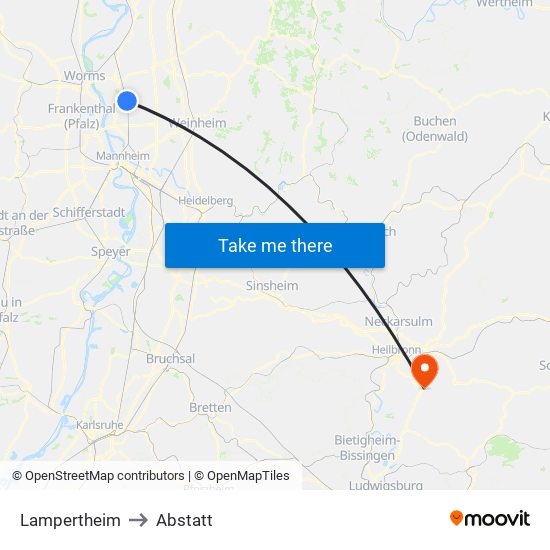 Lampertheim to Abstatt map