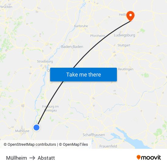 Müllheim to Abstatt map