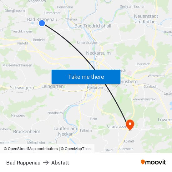 Bad Rappenau to Abstatt map