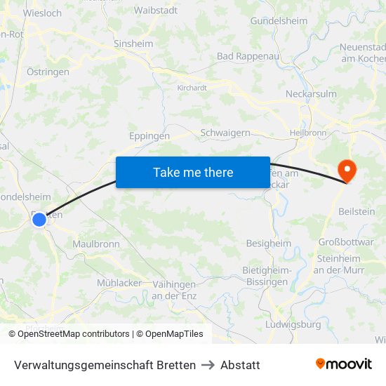 Verwaltungsgemeinschaft Bretten to Abstatt map
