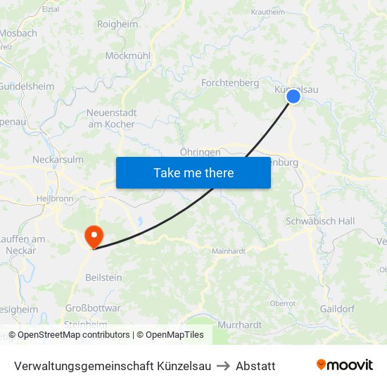 Verwaltungsgemeinschaft Künzelsau to Abstatt map
