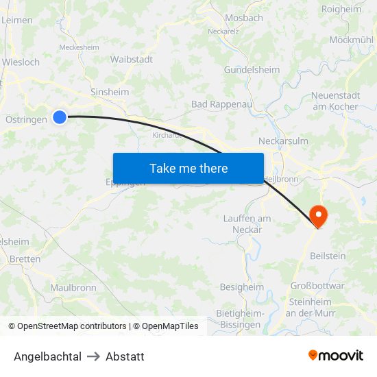 Angelbachtal to Abstatt map