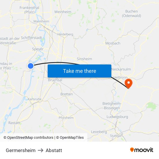 Germersheim to Abstatt map