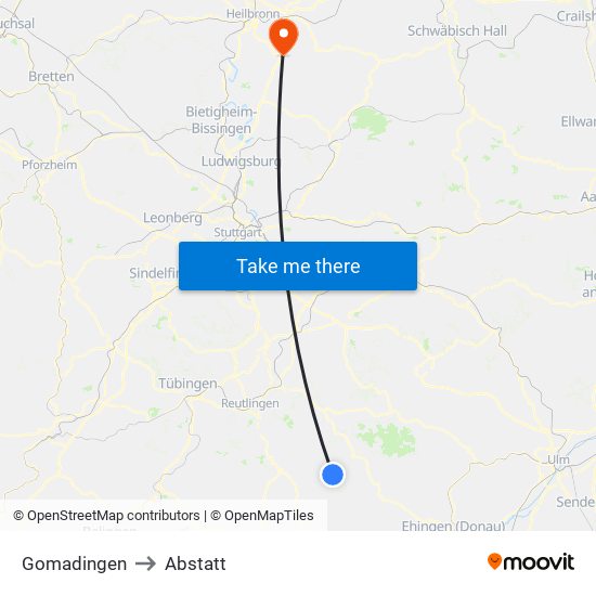 Gomadingen to Abstatt map