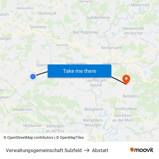 Verwaltungsgemeinschaft Sulzfeld to Abstatt map
