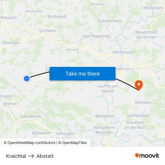 Kraichtal to Abstatt map