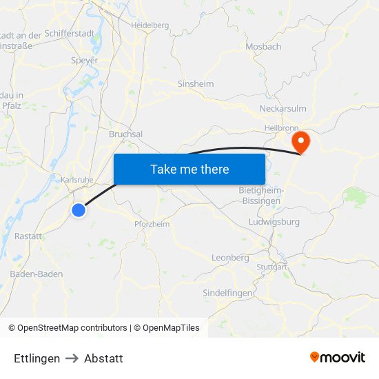 Ettlingen to Abstatt map